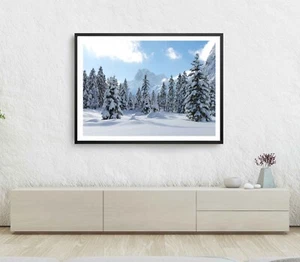 Winter Landscape Print, Wall Art, Morning Scene Framed Lake Wall Art,Natural - Imagen 1 de 5