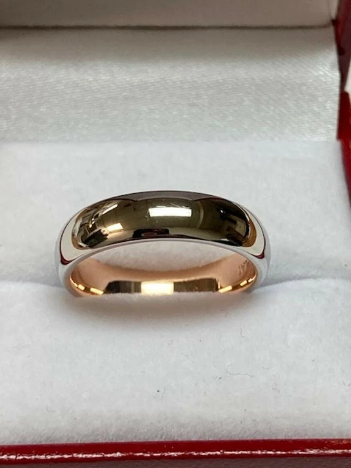 PLATINUM & 14K ROSE GOLD MENS WEDDING RINGS,TWO TONE GOLD WEDDING BANDS - Image 1 of 1