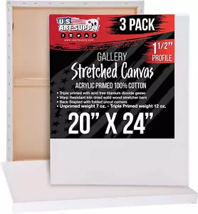 Large Stretched Canvas for Painting 20X24 Inch Gallery Depth 1-1/2" Thick, 3-Pac - Picture 1 of 8