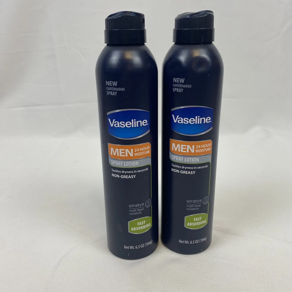 2x Vaseline Men 24 Hour Moisture Spray Lotion Fast Cooling 6.5 Oz Each