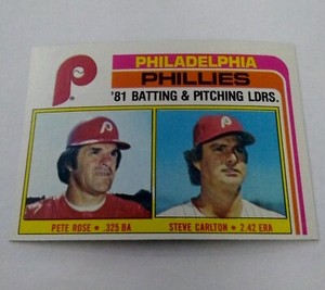 1982 Topps Baseball Phillies Team Leaders Rose/Carlton #636 Set Break NM-MT