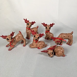 6 Vintage Kimpelform Weihnachten Keramik Rentier Figuren gesteppt handbemalt - Bild 1 von 9