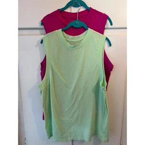 Nuevo Sin Etiquetas Juego de 2 Camisetas Musculares Onduladas, Rosa + Verde Talla Grande, Algodón/Modal - Imagen 1 de 14