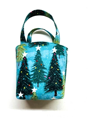 Mini sacola/sacola de presente forrada de tecido feita à mão verde árvore de Natal por toda parte nova - Imagem 1 de 4