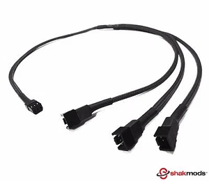 3pin Fan to 3 ways Fan LED Y Splitter 60cm Sleeve Black Extension Cable Shakmods - Picture 1 of 4