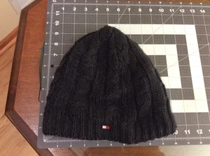 MENS TOMMY HILFIGER CABLE KNIT FLEECE LINED CHARCOAL BEANIE HAT - Picture 1 of 4