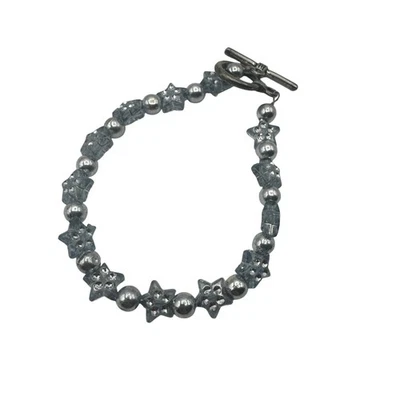 Light Blue Star Beaded Bracelet Toggle Clasp Jewelry Handmade Design Piece - Image 1 of 4