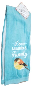 1 (one) Kitchen Terry Towel (15"x25") BIRD ON BLUE, LOVE LAUGHTER & FAMILY, AM - Picture 1 of 9
