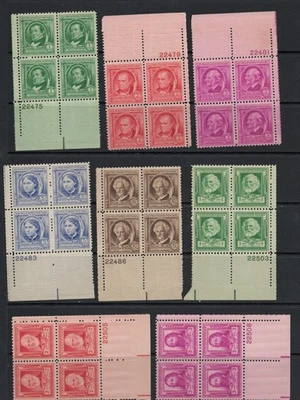 Famous Americans Plate Blocks,MNH, 1940,SC859-893. CV $315.00(Lot PB 20) - Image 1 of 4