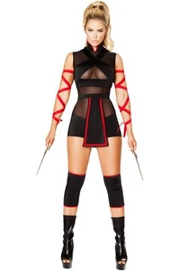 Sexy Ninja Striker Adult Women Costume Cutout Romper Arm Straps Front Back Flaps - Picture 1 of 4