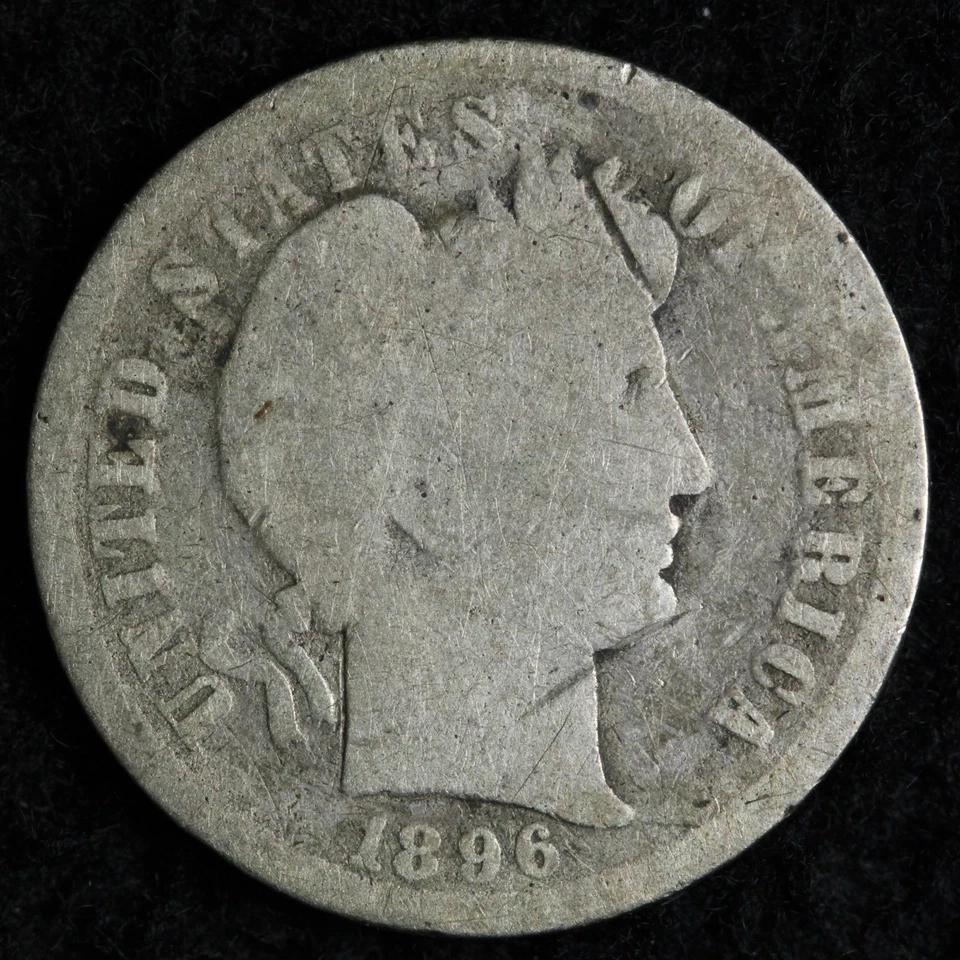 Серебряная монета номиналом 10 центов 1896-S с изображением Барбера в хорошем состоянии E209 ITLM - Изображение 1 из 2