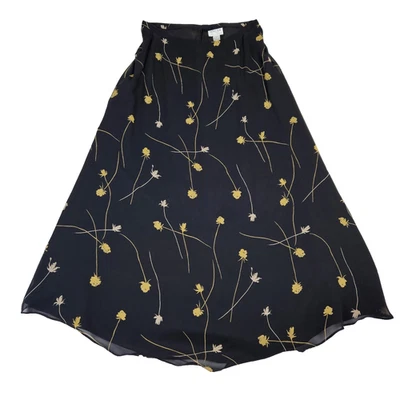 Vintage Oscar De La Renta Silk Maxi Skirt Women Floral Long A-Line Black Gold 16 - Image 1 of 4