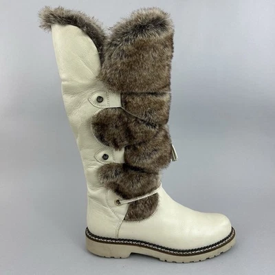 Russell Bromley Kunik Ivory Leather Knee High Faux Fur Riding Winter Boots UK7 - Image 1 of 4