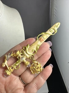 RARE Kirks Folly Goldtone Cream Enamel Fairy Knighting Sword Dagger Brooch Pin - Picture 1 of 11