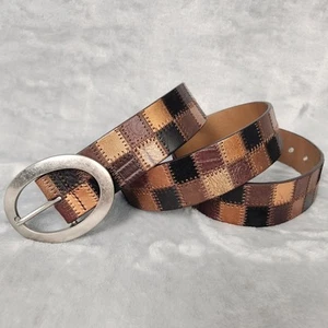 Fossil Belt Sz LARGE Quilted Squares Black Brown Copper Multi Suede Leather NWT - Picture 1 of 16