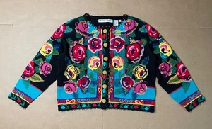 Maglione cardigan donna Michael Simon taglia 1 bottone floreale primavera arriva presto - Foto 1 di 8