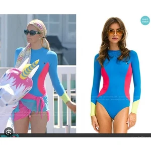 Costume da bagno Aviator Nation Color Block manica lunga surf pezzo unico XS - Foto 1 di 9
