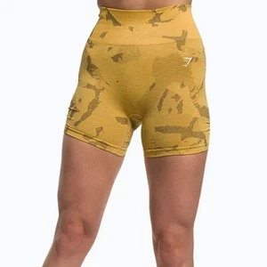 Gymshark Ladies Adapt Camo Seamless Yellow Shorts Gym Training High Waist - Picture 1 of 6