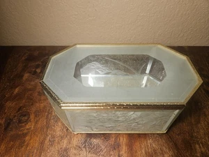 Schmuckschatulle aus geätztem Glas mit Messingdesign Aufbewahrung für Schmuck - Bild 1 von 14