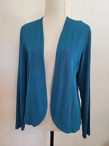 Chico's Travelers Size 1 Teal Blue Stretch Knit Open Front Cardigan - Picture 1 of 4