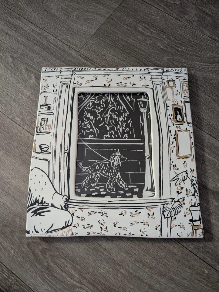 Anthropologie Window View Picture Frame Ceramic  5x7 Townhouse Black Gold - Image 1 of 1