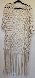 Women's Rebellion Again Ivory Boho Cotton Crochet Fringe Cardigan Festival S - Picture 1 of 14