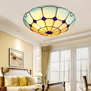Mediterranean Style Flush Mount Ceiling Light Tiffany Panel Light for Parlor - Picture 1 of 6
