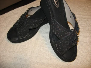 Atalina, Sandals ,Black ,Comfort,Glitter 2" Wedge, Light Weight,9 M - Picture 1 of 7