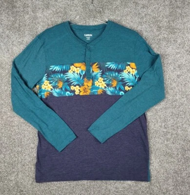 Camisa de Carbono Hombre Grande Azul Hawaiano Henley Floral Estampado Tropical Jersey Tejido Foto 1 de 4