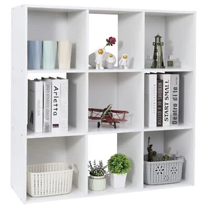 Storage Closet Organizer Home Bookcase Wooden Cabinet Shelf Stand White 9 Cube - Picture 1 of 8