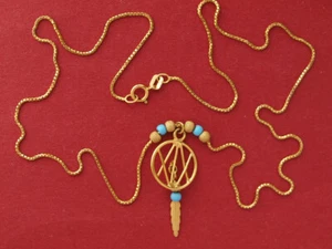 9ct yellow gold Turqouise Dreamcatcher necklace pendant on chain - Picture 1 of 6