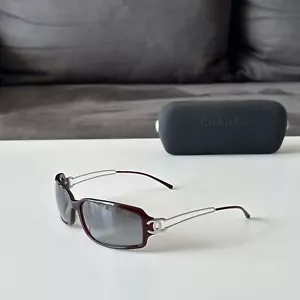 Vintage CHANEL Burgundy Rectangular Blue Leans Sunglasses 5038 Y2K - Picture 1 of 17