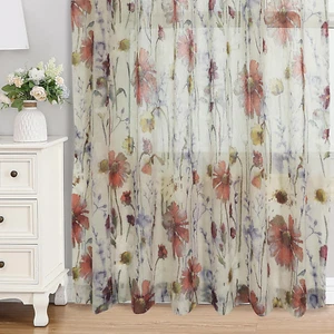 Crushed Sheer Curtains 63 Inches Length 2 Panels Set Sheer Floral Curtians - Picture 1 of 12