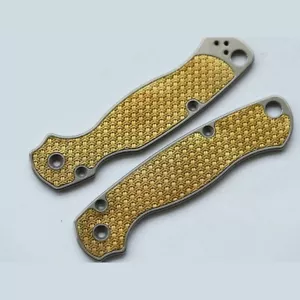 1 Pair TC21 Titanium Alloy Embedded Brass Handle Scales for Spyderco C81 Para 2 - Picture 1 of 4