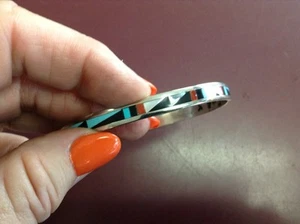 Sterling Silber Armreif Türkis Onyx Koralle Mopp 2 1/2 Zoll - Bild 1 von 1