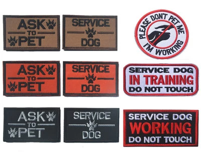 Embroidered ASK TO PET SERVICE DOG Track Paw Hook Loop Patch Fastener Badge - Image 1 of 3