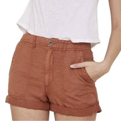 New Bella Dahl Linen Blend Rolled Hem Utility Shorts Sedona Warm Henna Size 26 - Image 1 of 4