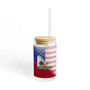 Haiti USA bemalt Haitian Amerikanische Flagge Sipper Glas, 16oz - Bild 1 von 5