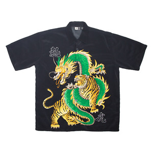 MOON Dragon Mens Shirt Black Crazy Pattern L