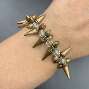 Alex and Ani Spike Bracelet Vintage 66 Gold Tone Glass Bead Wire Coil Beaded - Picture 1 of 6