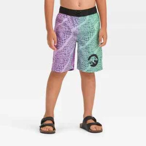 Jurassic Park Boys Size S Snakeskin Printed Swim Shorts Teal Green Purple - Picture 1 of 12