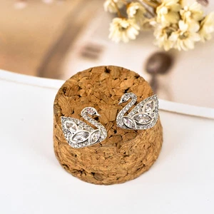 Elegant Women 925 Sterling Silver Crystal Swan Stud Earrings Jewelry Stunning - Picture 1 of 5