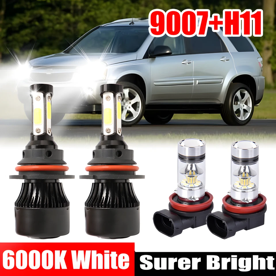 4X 9007 H11 Bombilla de faro LED para Chevrolet Equinox 2005-2009 haz de niebla alto bajo Foto 1 de 4