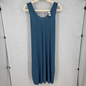 Old Navy Linen Blend Rib Midi Shift Dress Size 1X Blue Sleeveless Cross Back NEW - Picture 1 of 12