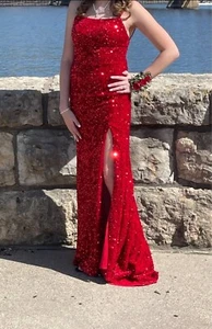 Red Sequin Prom Dress 1/2 - Picture 1 of 4