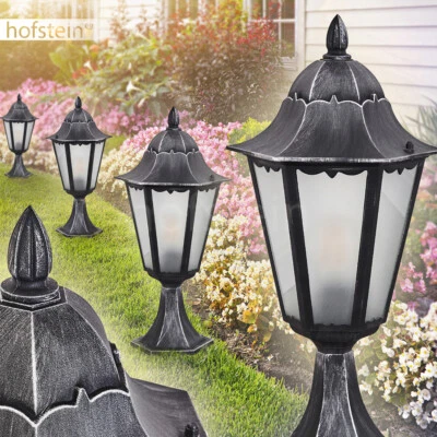 Outdoor Standing Lighting Frosted Glass Lantern Garden Base Pathway Lamp Black/Silver - Image 1 of 3