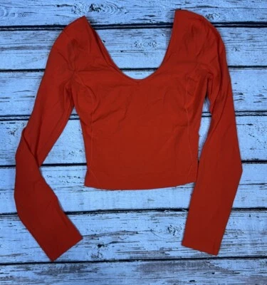 Top Lululemon Align para mujer 2 4 naranja brillante manga larga recortado ligero Foto 1 de 4