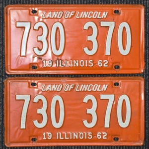 Vintage Orange Illinois License Plate 1962 "Land Of Lincoln" 730 370 2 Pieces - Picture 1 of 2
