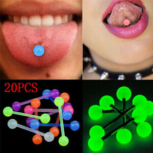 20pcs Luminous Ball Flexible Barbell Stud Tongue Ring Bars Body Piercing  WB