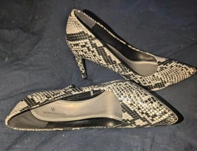 Zapatos de tacón alto con estampado de serpiente Worthington talla 7 negros blancos punta puntiaguda Foto 1 de 4
